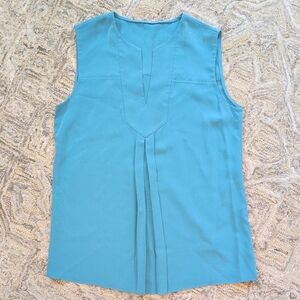 Tory Burch Blue Pleated Sleeveless Blouse